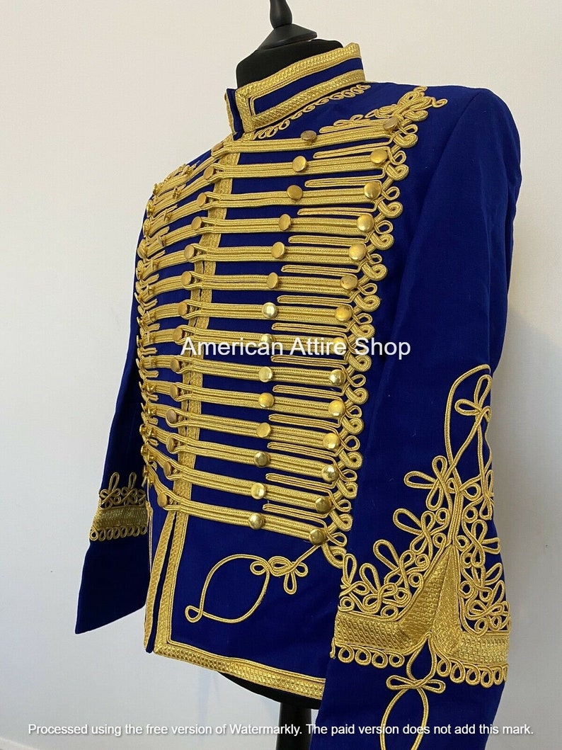 Veste hussard bleu Uniforme militaire hommes Vestes hussards napoléoniennes Tunique passepoil Pelisse Jimi Hendrix Veste Batteur Hussard pour hommes image 2