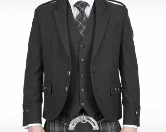 Veste écossaise Hommes Charcoal Grey Kilt Jacket et Vest Scottish Handmade Wedding Argyll veste Highland argyle kilt Vestes pour hommes