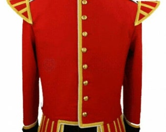 Veste de batteur militaire faite main pour homme rouge Doublet | Veste doublet en laine épaisse avec tresse argentée et passepoil fantaisie