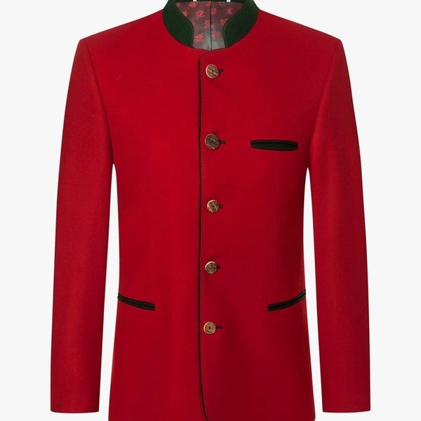 Vintage Trachten Jacket Red | Men Austrian Wool Jacket Traditional Tyrol Loden Blazer | Oktoberfest Costume Jacket | German Bavarian Jacket