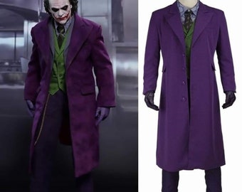 Manteau en laine JokerJoker pour hommes - Manteau long Joker Gothic Cosplay - Manteau long Heath Ledger - Trench-Coat Dark Knight Joker Nouveau manteau violet