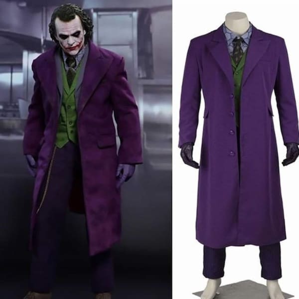Men's JokerJoker Wool Overcoat - Joker Gothic Cosplay Long Coat - Heath Ledger Long Coat - Dark Knight Joker Trench Coat New purple coat