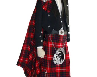 Men's Scottish Royal Stewart kilt set Men's Wedding Kilt Outfit Prince Charlie Jacket 13 Pieces Kilt Outfit, kilt shoes, Leather belt buckle