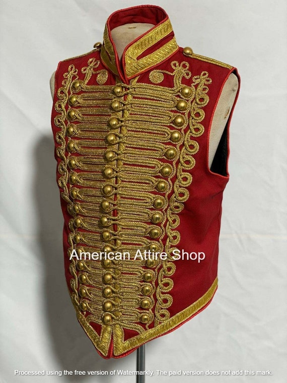 Hussar Vest Red Military Hussar Waistcoat With Gold Braiding Army
