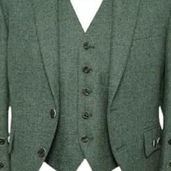 Scottish Men Green Argyll Kilt Jacket and Vest/waistcoat Scottish Handmade Argyll Wedding jacket Highland Jacket for men | Chest 34" to 56"