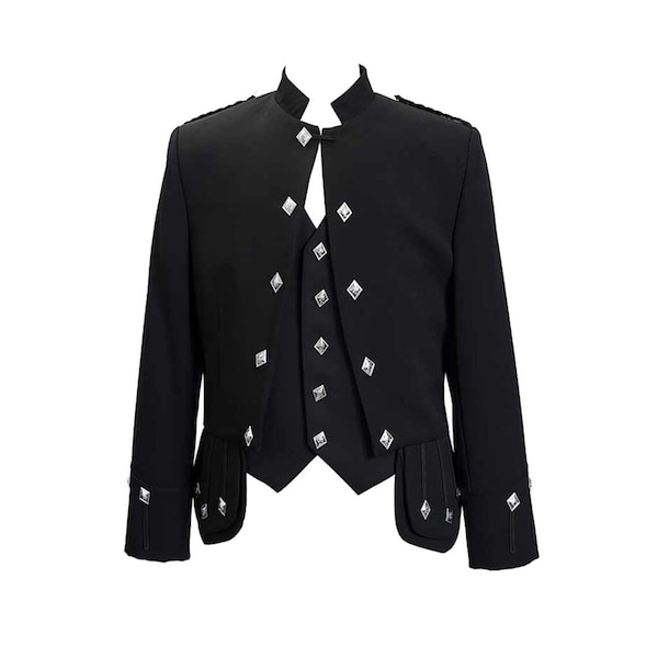 Men's Scottish Sheriff-muir Doublet Kilt Jacket With Waistcoat\Vest | Black Military Doublet Jacket | Highland Wedding Kilt Jacket for men