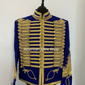 Hussar jacket blue Military Uniform men Napoleonic Hussar Jackets Piping Tunic Pelisse Jimi Hendrix Jacket Men's Drummer Hussar jackets image 1