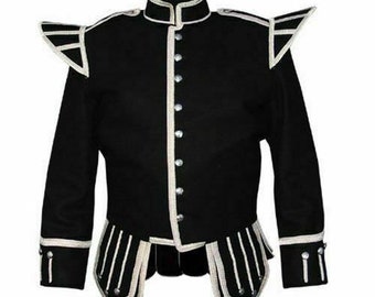 men doublet jacket Handmade Black doublet piper kilt jacket -Marching Band wool jacket Military Piper Drummer Doublet Tunic Jacket for men