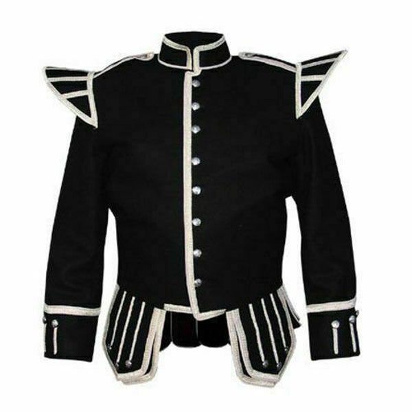 men doublet jacket Handmade Black doublet piper kilt jacket -Marching Band wool jacket Military Piper Drummer Doublet Tunic Jacket for men