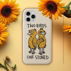 Funda para teléfono con diseño de animales de dibujos animados, humor de dos pájaros y un apedreado, duradera y elegante, para iPhone y Android, modelos de Google