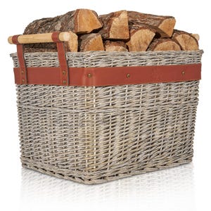 OAKAGE® WillowWrap Log Basket - with tear-proof wooden handles - 50x40x35cm