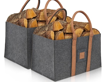 OAKAGE® Einkaufstaschen Faltbar [2er Set] Filztaschen Shopper Holzkorb für Kaminholz Groß Kaminholzkorb Filzkorb Feuerholzkorb Brennholzkorb