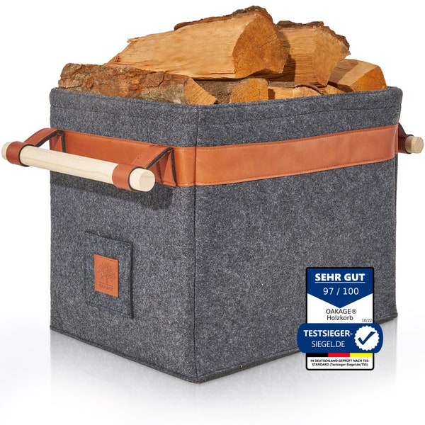 OAKAGE® Holzkorb für Kaminholz Groß [Integrierter Metallrahmen für Zusatzstabilität] Kaminholzkorb Filz Feuerholzkorb Kaminkorb Filzkorb