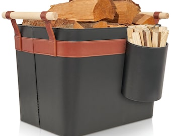 OAKAGE® Large Vegan Leather Firewood Basket for Firewood Firewood Basket Firewood Basket Firewood Basket Fireplace Basket