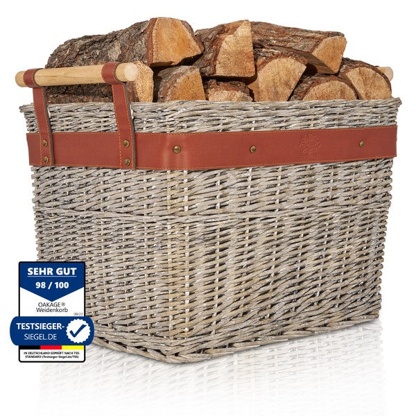 OAKAGE® Wood basket for firewood Large made of woven willow Firewood basket Wicker basket Firewood basket Fireplace basket