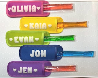 Custom Ice Pop Holder:  Neoprene Party Favor, yogurt go-gurt freezer pouch, personalized popsicle holder, summer class party freeze pop gift