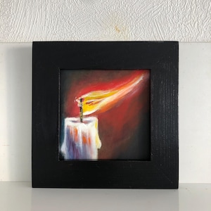 Pintura al óleo original 10x10cm con marco de madera, vela, arte de pared, regalo, bellas artes, naturaleza muerta, regalo, regalo de Halloween, luz de vela