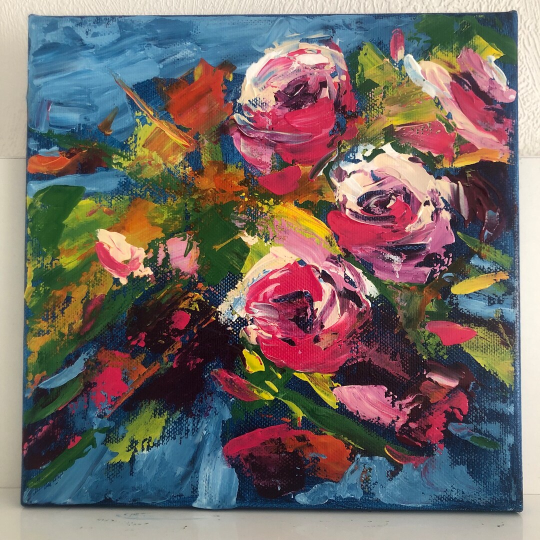 Abstract Flowers, Acrylic Paining, Roses, Fine Art, Small Acrylic ...