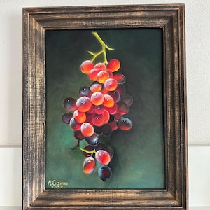 Oil painting,still life, ,fine art, gift, wall art, fruits, Grape , decor,oil on fibreboard,30x40cm,art for kitchen