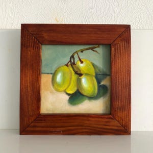 Pintura al óleo original 10x10cm con marco de madera, uvas, arte de pared, regalo, bellas artes, naturaleza muerta, regalo, miniatura