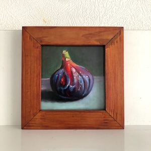 Pintura al óleo original 10x10cm con marco de madera, higo, arte de pared, regalo, bellas artes, naturaleza muerta, regalo, regalo de Halloween, miniatura