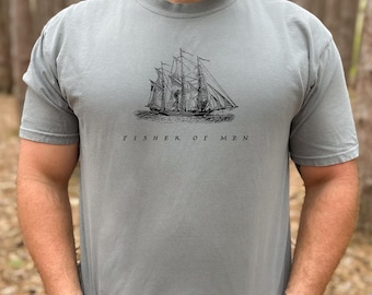 Christian Mens Fisher of Men TShirt Man of God Religious Apparel Jesus Shirt Gift for Him Fisherman Jesus Follower Shirt Christian Aesthetic