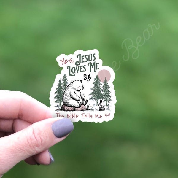 Jesus Loves Me Christian Sticker | Woodlands Bible Verse Waterproof Vinyl Sticker | Worship Faith Decal | Church Kids Gift | Cute Sticker