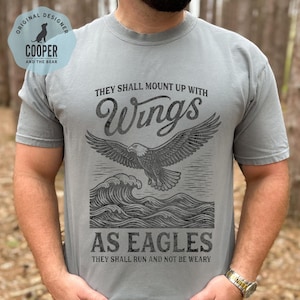 Maglietta con aquila cristiana per uomo / Maglietta con versetto biblico &quot;Ali come aquile&quot; / Maglietta con versetti biblici Isaia 40:31 Comfort Colors® / Regalo di fede religiosa per lui