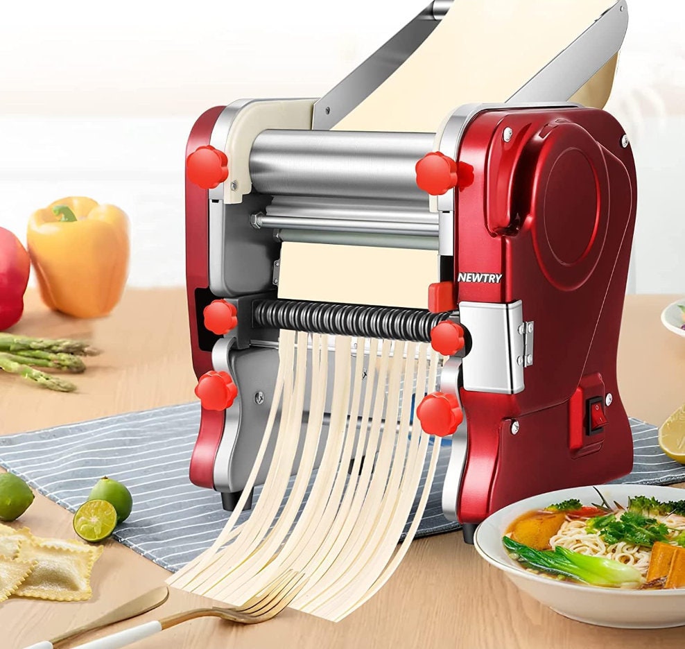 NEWTRY Electric Pasta Maker Family Noodle Making Machine Dough Roller Press  Cutter with 3 Blade Attachments 2mm/4mm/6.5mm Pasta for Home Use US 110V