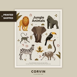Stampa Montessori degli animali della giungla, arte della parete della scuola materna educativa, poster homeschool