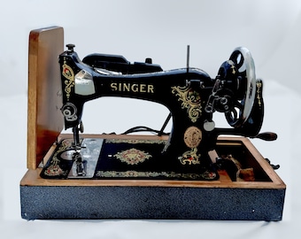 Juego completo de máquina de coser Singer 128K con accesorios originales, lámpara con clip, recibo y garantía en una caja Singer 191M