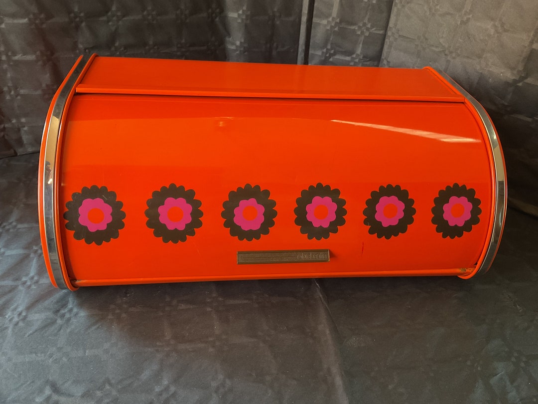 Authentic Vintage Brabantia Bread Box 70s Patrice Orange Floral, Dutch
