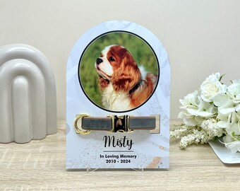 Personalized Pet Memorial Sign: Dog Collar Holder, Photo Keepsake, Bereavement Gift