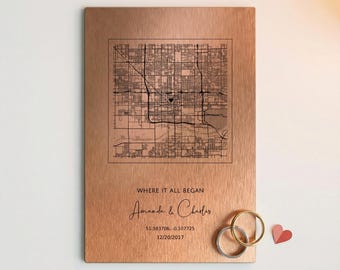 Custom Copper Anniversary Map: 7 Year Anniversary Gift