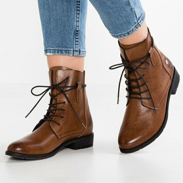 Women's Fashion Handmade Brown Leather Lace up Ankle High Goodyear Welted Leather Boot