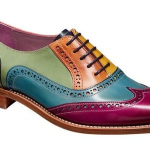 Women's Handmade Multicolor Leather Lace up Wingtip Formal Oxford Leather Shoes