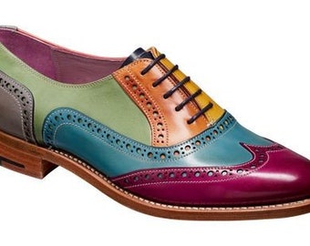 Women's Handmade Multicolor Leather Lace up Wingtip Formal Oxford Leather Shoes