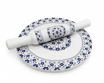 Tábua de Mármore com Rolo | Presente Artesanal para Cozinha Indiana | Tábua Decorativa para Pastelaria | Tábua para Roti e Chapati | 25-30 cm