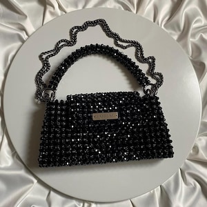 Schwarze Kristall Perlen Tasche: Handgemachte Abend Handtasche