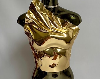 Gold Skulpturale Korsett | Handgefertigte Metallic Bustier | Futuristisches Festival Top | Avantgarde Fashion Statement | Skulpturales Bustier