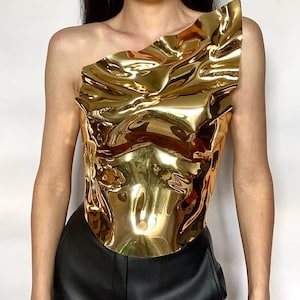 Gold Armor Corset Bustier, Festival Bustier, Custom Holiday Crop Top, Fashion Overbust Corset Top, Custom Cosplay Breastplate, Custom Corset