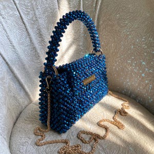 Blue Crystal Beaded Bag, Luxury Bag, Handmade Handbag, Blue Crystal Bag, Blue Evening Bag, Beaded Bag, Gift For Her