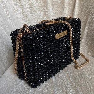 Schwarze Kristallperlen-Tasche: Handgemachte Luxus-Abendhandtasche