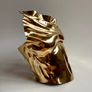 Corsetto scultoreo in oro / Bustier metallico fatto a mano / Top da festival futuristico / Dichiarazione di moda d&#39;avanguardia / Bustier scultoreo