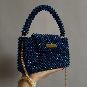 Blue Crystal Beaded Bag, Luxury Bag, Handmade Handbag, Blue Crystal Bag, Blue Evening Bag, Beaded Bag, Gift For Her