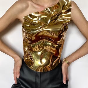 Gold Armor Corset Bustier, Festival Bustier, Custom Holiday Crop Top, Fashion Overbust Corset Top, Custom Cosplay Breastplate, Custom Corset