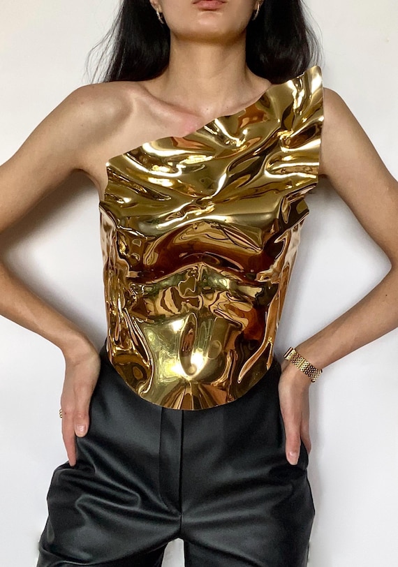 Gold Armor Corset Bustier, Festival Bustier, Custom Holiday Crop Gold Armor Corset Bustier, Festival Bustier, Custom Holiday Crop