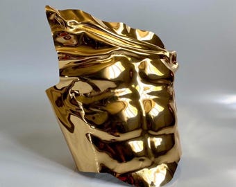 Herren Gold Armour Korsett, Festival Overbust Brust Stück, Custom Performance Kostüm, Skulpturales Rave Outfit, Statement Stage Wear