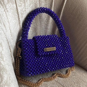 Blue Crystal Beaded Bag, Luxury Bag, Handmade Handbag, Blue Crystal Bag, Blue Evening Bag, Beaded Bag, Gift For Her