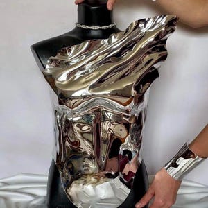 Silver Armor Corset Bustier, Custom Corset, Festival Bustier, Custom Holiday Crop Top, Fashion Overbust Corset Top, Silver Top